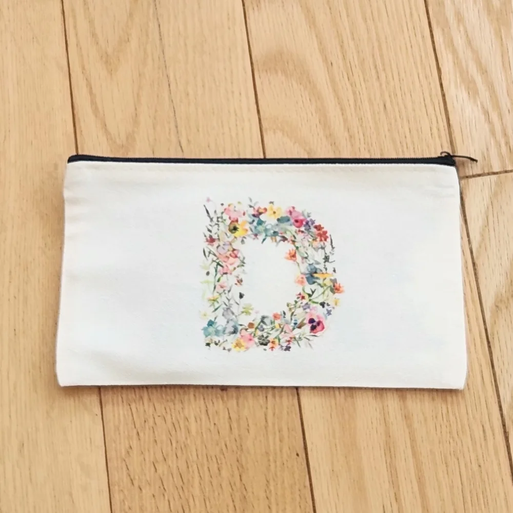 Initial D Floral Letter Organizing Zippered Pouch Or A Makeup Pouch